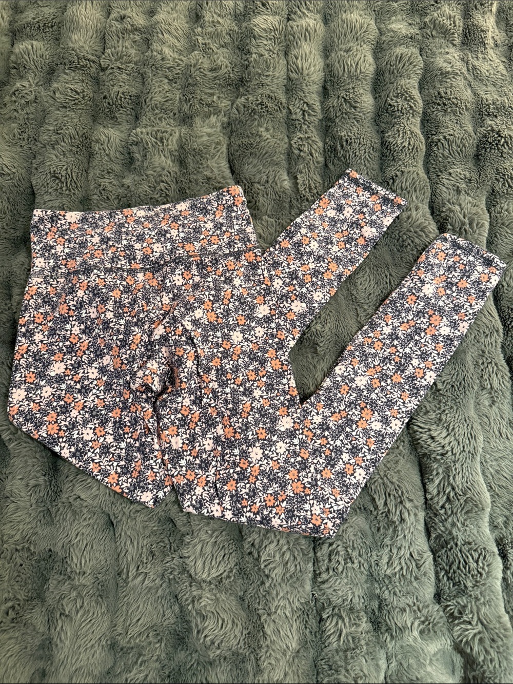 Floral Print Cotton Leggings - Navy with Orange & White Flowers